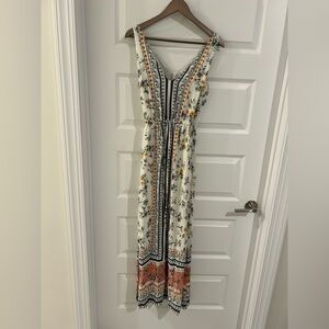 Lucky Brand Sleeveless Maxi Dress White Blue Multi Size XS